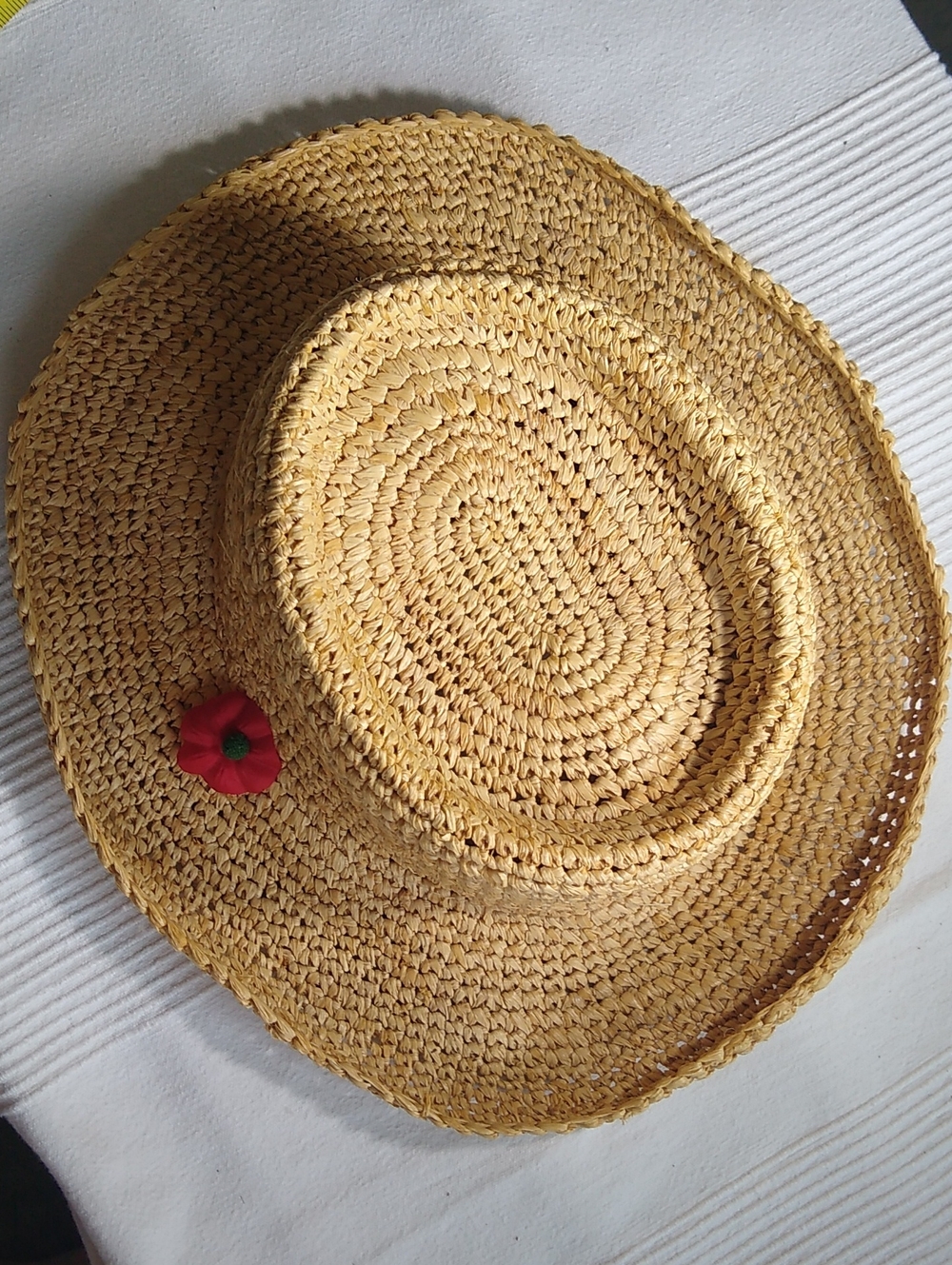 Straw Sun Hat with Red Flower Accent